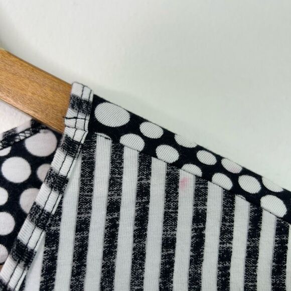 Parsley & Sage Boho Patchwork Top L Black White Polka Dot Stripe Artsy Button - Picture 6 of 11